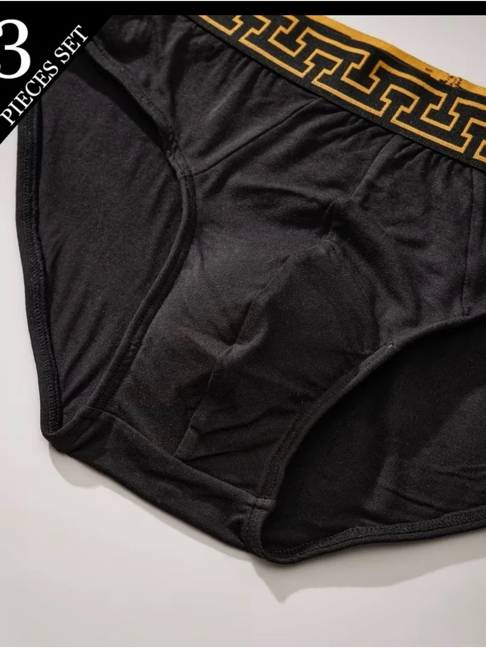 Black Briefs Set with Gold Geometric Waistband - 3 Pack